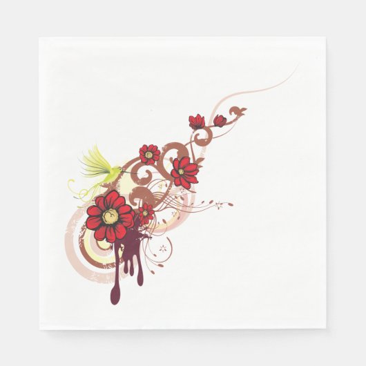 Bloemen wervelen met rode bloemen en kolibrie servet (Voorkant)