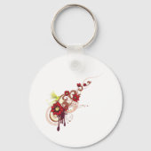 Bloemen wervelen met rode bloemen en kolibrie sleutelhanger (Voorkant)