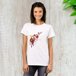 Bloemen wervelen met rode bloemen en kolibrie t-shirt