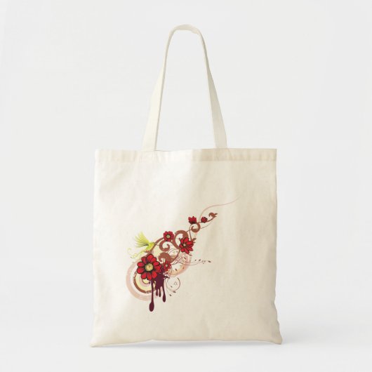Bloemen wervelen met rode bloemen en kolibrie tote bag (Voorkant)