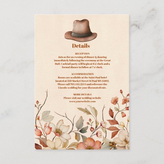 Bloemen Western Cowboys Bruiloft Informatiekaartje (Voorkant)
