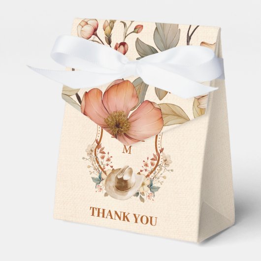 Bloemen Western Crest Monogram Bruiloft Bedankdoosjes (Voorkant Zijde)