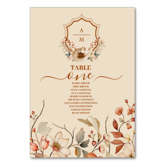 Bloemen Western Crest Monogram Bruiloft Kaart (Voorkant)