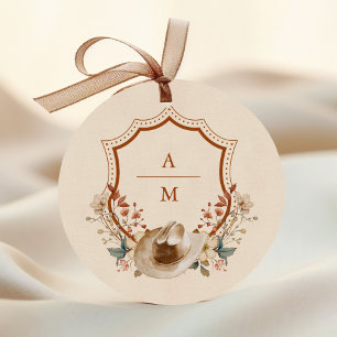 Bloemen Western Crest Monogram Bruiloft Ronde Sticker