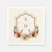 Bloemen Western Crest Monogram Bruiloft Servet (Voorkant)