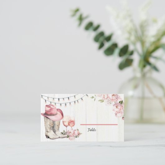 Bloemen Western laarzen en bubbels Plaatskaartje (Staand voorkant)