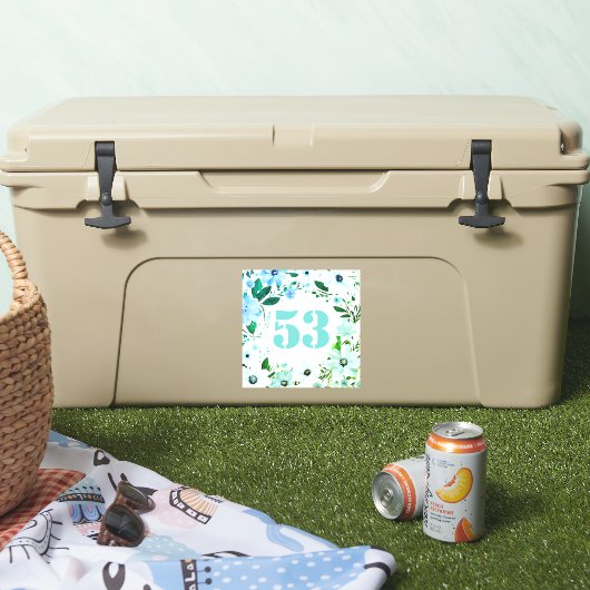 Bloemen Wheelie Bin Nummer Groen Blauw Bloemen Sticker (Koeler)