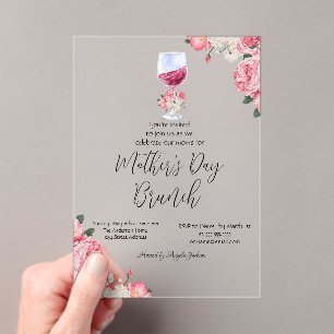 Bloemen Wijn Glas Moederdag Brunch Acryl Uitnodigingen