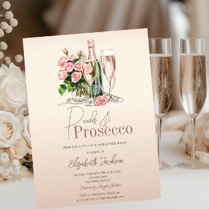 Bloemen Wijn Parels Prosecco Beige Bruiloftsfeest  Kaart