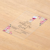 Bloemen Wijnglas Moederdag Brunch Acryl Uitnodigingen (Laagn)