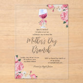 Bloemen Wijnglas Moederdag Brunch Acryl Uitnodigingen (Voorkant)