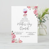 Bloemen Wijnglas Moederdag Brunch Kaart (Staand voorkant)