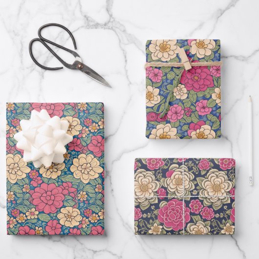 Bloemen Wildbloem Botanisch Patroon Inpakpapier Vel (Voorkant)