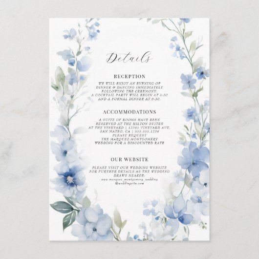 Bloemen Wildbloem Elegant Zomer Blauw Wit Detail Informatiekaartje (Voorkant)