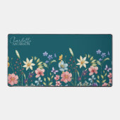 Bloemen Wildbloem Naam Monogram Diep Blauwgroen Bureaumat (Voorkant)