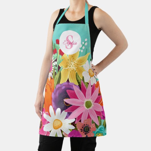 Bloemen Wildbloemen Boeket Bloemen Monogram Moeder Schort (Insitu)