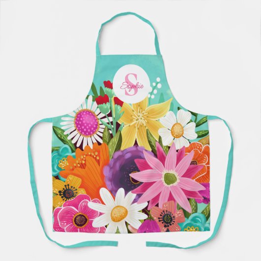 Bloemen Wildbloemen Boeket Bloemen Monogram Moeder Schort (Voorkant)