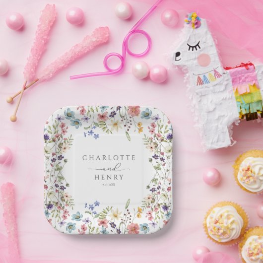 Bloemen Wildbloemen Eenvoudige bruiloft Papieren Bordje (Feest)