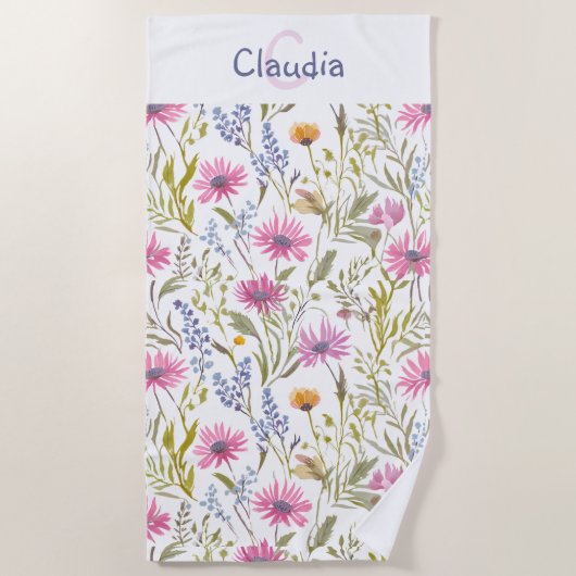  Bloemen Wildbloemen Patroon Monogram Strandlaken (Voorkant)