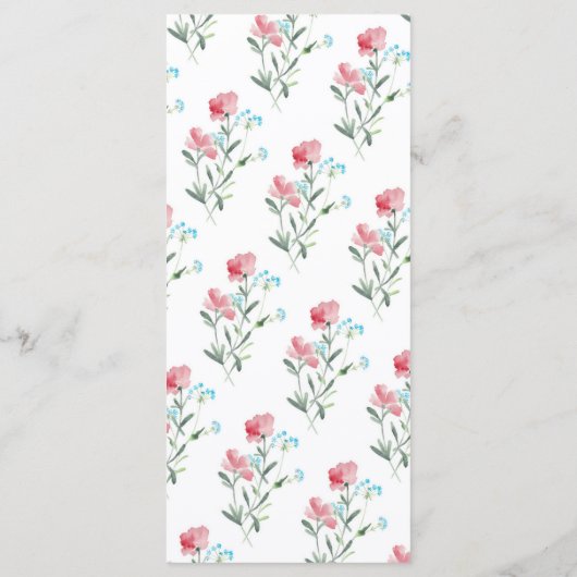 Bloemen Wildbloemen rustiek bruiloft diner menu (Achterkant)