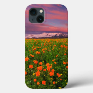 Bloemen Wildbloemenveld besneeuwde bergen Case-Mate iPhone Case