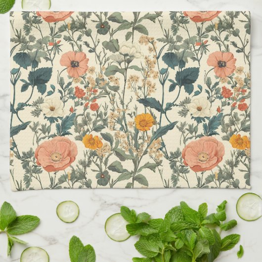 bloemen, wilde bloemen en papavers theedoek (Gevouwen)