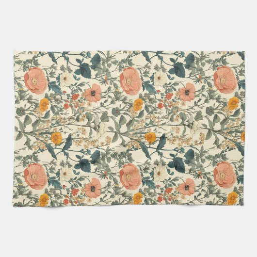 bloemen, wilde bloemen en papavers theedoek (Horizontaal)