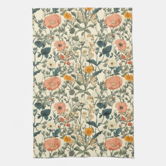  bloemen, wilde bloemen en papavers theedoek (Verticaal)