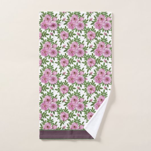 Bloemen Wilde Roos Foliage Roze Groen Bad Handdoek (Handdoek)