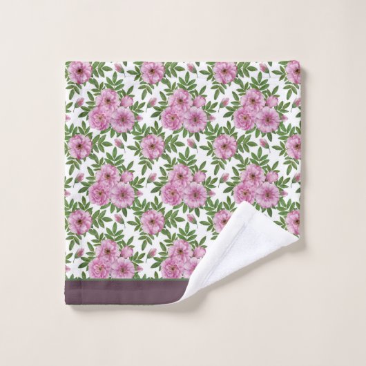 Bloemen Wilde Roos Foliage Roze Groen Bad Handdoek (Wasdoekje)