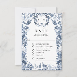 Bloemen Wildflower Blauw en Wit QR code Bruiloft RSVP Kaartje