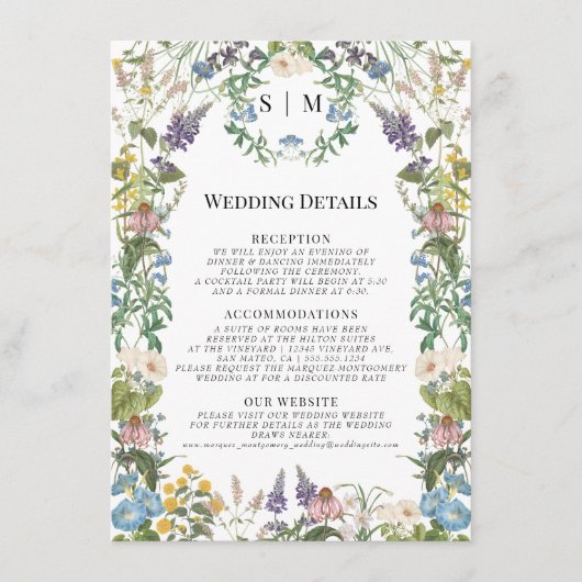 Bloemen Wildflower Meadow Spring Bruiloft Details Informatiekaartje (Voorkant)