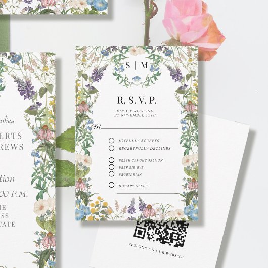 Bloemen Wildflower Meadow Spring QR code Bruiloft RSVP Kaartje
