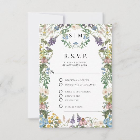 Bloemen Wildflower Meadow Spring QR code Bruiloft RSVP Kaartje (Voorkant)