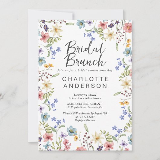 Bloemen Wildflower Vrijgezellenfeest Bruidsbrunch Kaart (Voorkant)