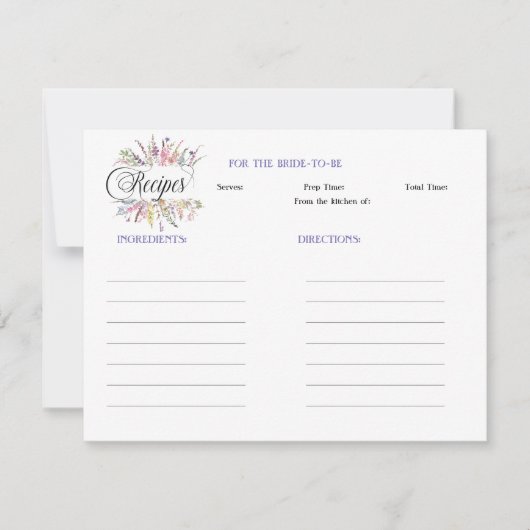 Bloemen Wildflower Vrijgezellenfeest Recept Notitiekaartje (Voorkant)