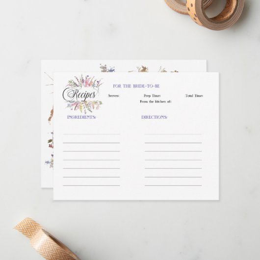 Bloemen Wildflower Vrijgezellenfeest Recept Notitiekaartje (Voorkant / Achterkant in situ)
