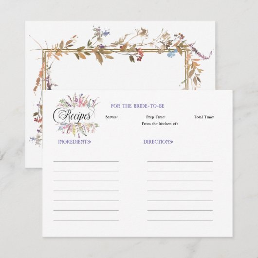 Bloemen Wildflower Vrijgezellenfeest Recept Notitiekaartje (Voorkant / Achterkant)