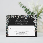Bloemen Wildflowers Zwart-wit bruiloft RSVP Kaartje (Staand voorkant)