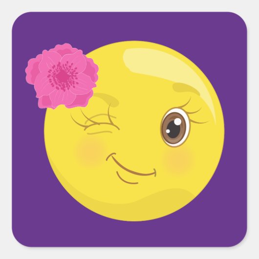 Bloemen Wink Girly Emoji Vierkante Sticker (Voorkant)