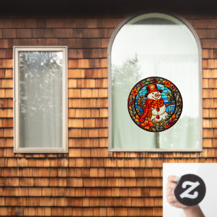 Bloemen Winter Lachende Sneeuwman Faux Glas in loo Raamsticker