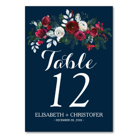 Bloemen winter marine bordeaux bruiloft gast kaart (Achterkant)