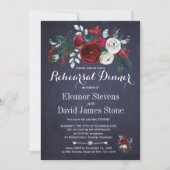 Bloemen Winter Navy Rode bruiloft repetitie diner Kaart (Voorkant)