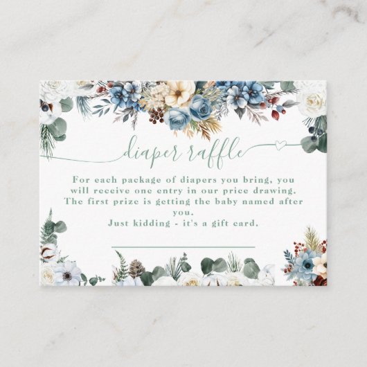 Bloemen Winter Teddybeer Salie Groene Luier Raffle Informatiekaartje (Voorkant)