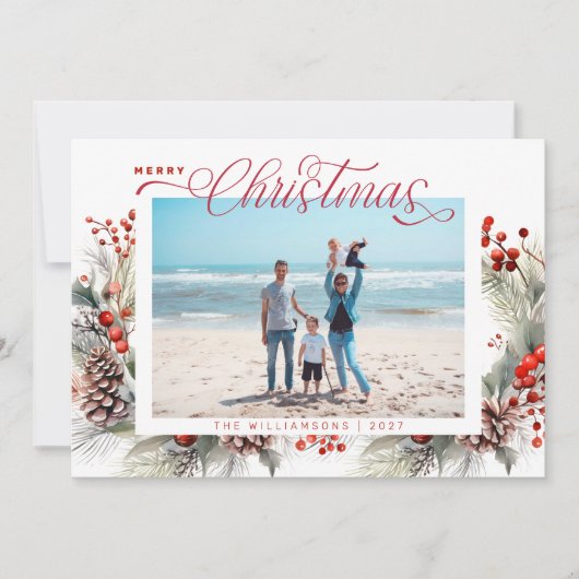 Bloemen Winter Vrolijk Kerstfeest Feestdagenkaart (Voorkant)