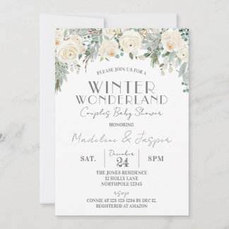 Bloemen Winter Wonderland, Koppels Baby shower Kaart
