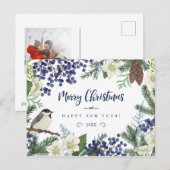 Bloemen & Wintervogel | Foto Kerstkaart Feestdagenkaart (Voorkant / Achterkant)