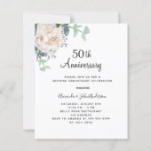 Bloemen wit 50ste huwelijksverjaardag uitnodiging (Voorkant)