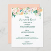 Bloemen wit blush perzik roos bruiloft menu (Voorkant / Achterkant)