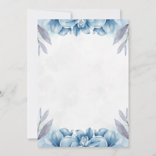 Bloemen wit en blauw 50ste verjaardag uitnodiging (Achterkant)